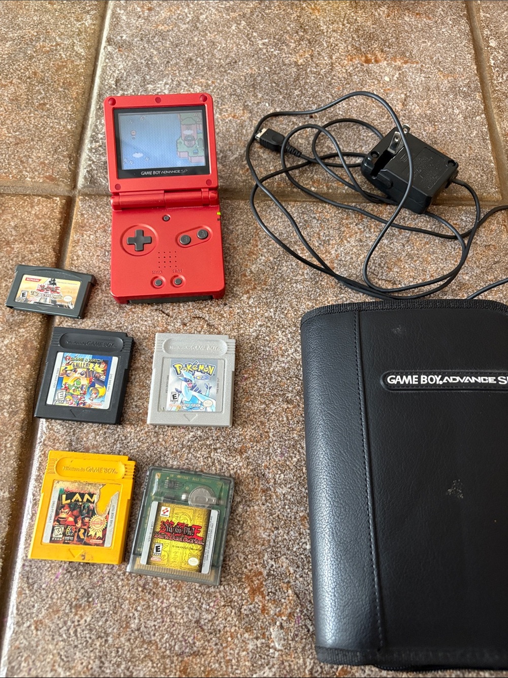 Nintendo Game Boy Advance SP Red Portable Console with Games & Charger